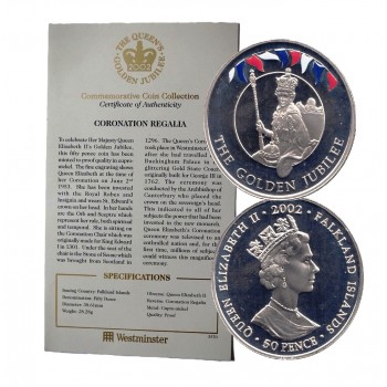 50 пенсів, Фолклендські острови, 2002 – “Коронаційні Регалії”. Із сертифікатом автентичності. Законний платіжний засіб (50063)